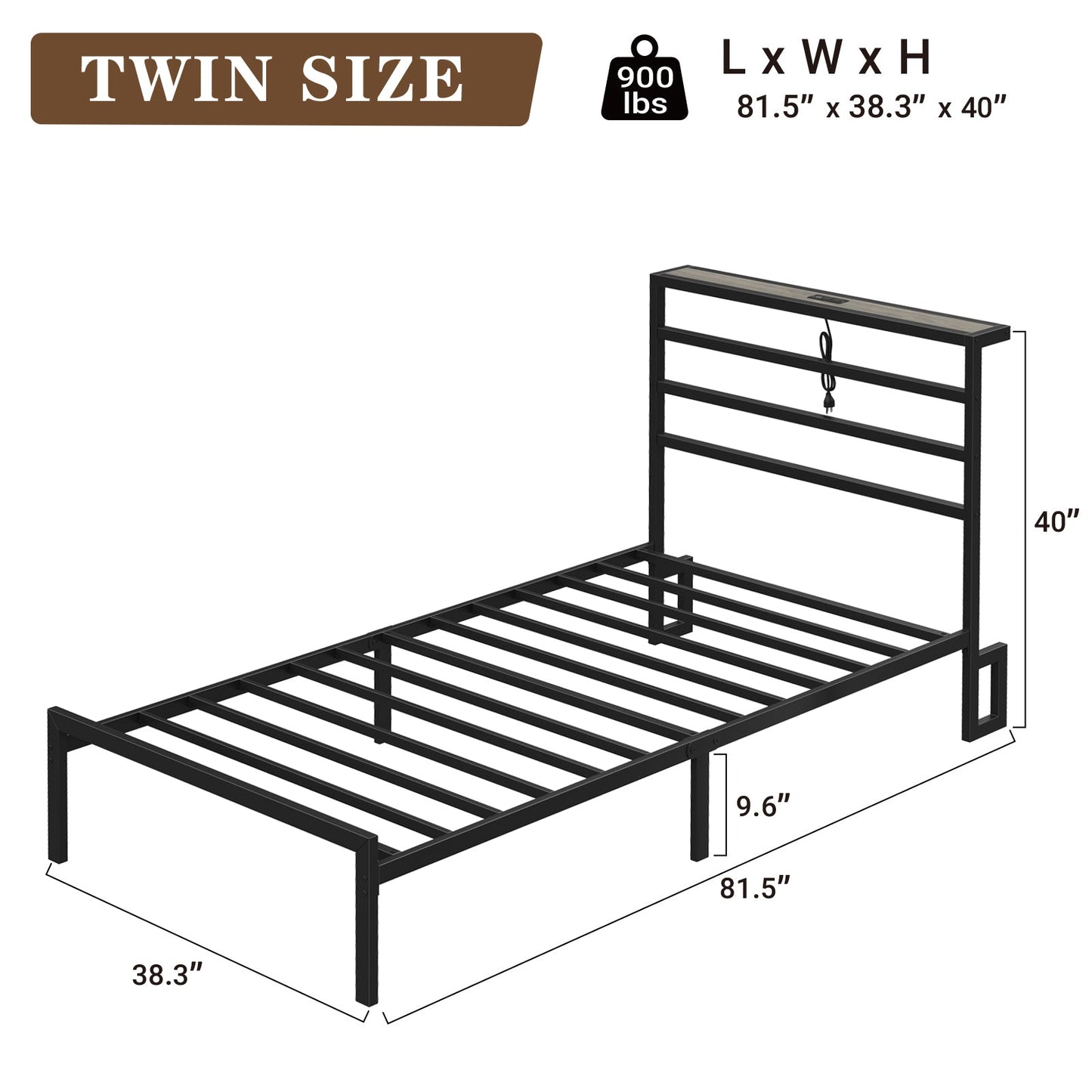 Yanosaku BF006 - GR - T Twin Classic Metal Bed Frame with LED Lights & Charging - Yanosaku SotreFurnitureBF006 - GR - T