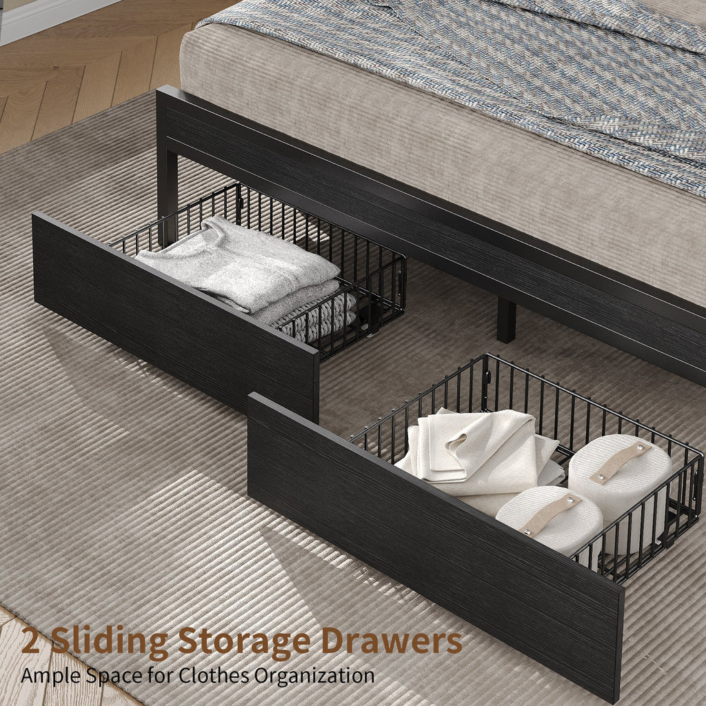 Yanosaku BF016 - BL Full/Queen Bed Frame with RGB LED Headboard, Charging Station, 2 Drawers, 2 USB & 2 AC Outlets, Easy Assembly, No Box Spring, Black - Yanosaku SotreFurnitureBF016-BL-2