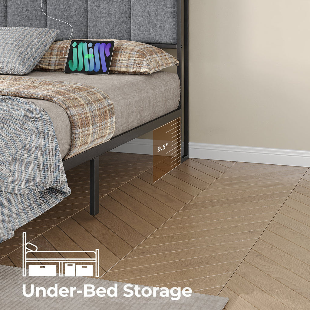 Yanosaku BF016 - BL Full/Queen Bed Frame with RGB LED Headboard, Charging Station, 2 Drawers, 2 USB & 2 AC Outlets, Easy Assembly, No Box Spring, Black - Yanosaku SotreFurnitureBF016-BL-2