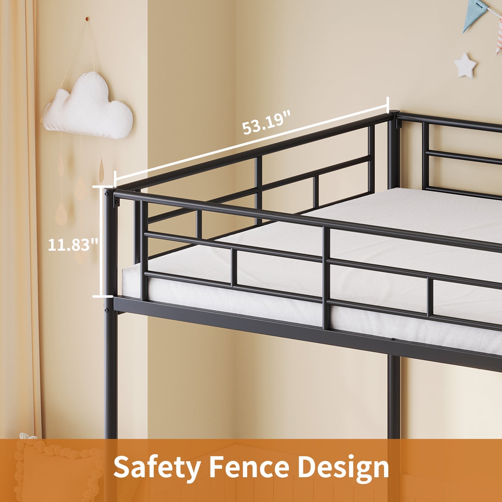 Yanosaku BF018 - BL Twin/Full Metal Bunk Bed with LED, Charging Station, 2 Drawers, Guard Rails & Ladder, No Box Spring, Black - Yanosaku SotreFurnitureBF018-BL-2