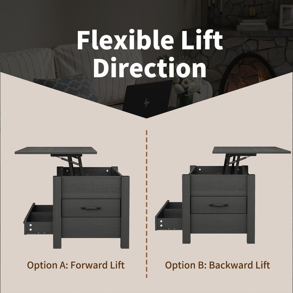 Yanosaku CT002 Lift Top Coffee Table with 4 Drawers & Hidden Compartment, Modern Farmhouse Black - Yanosaku SotreFurniture