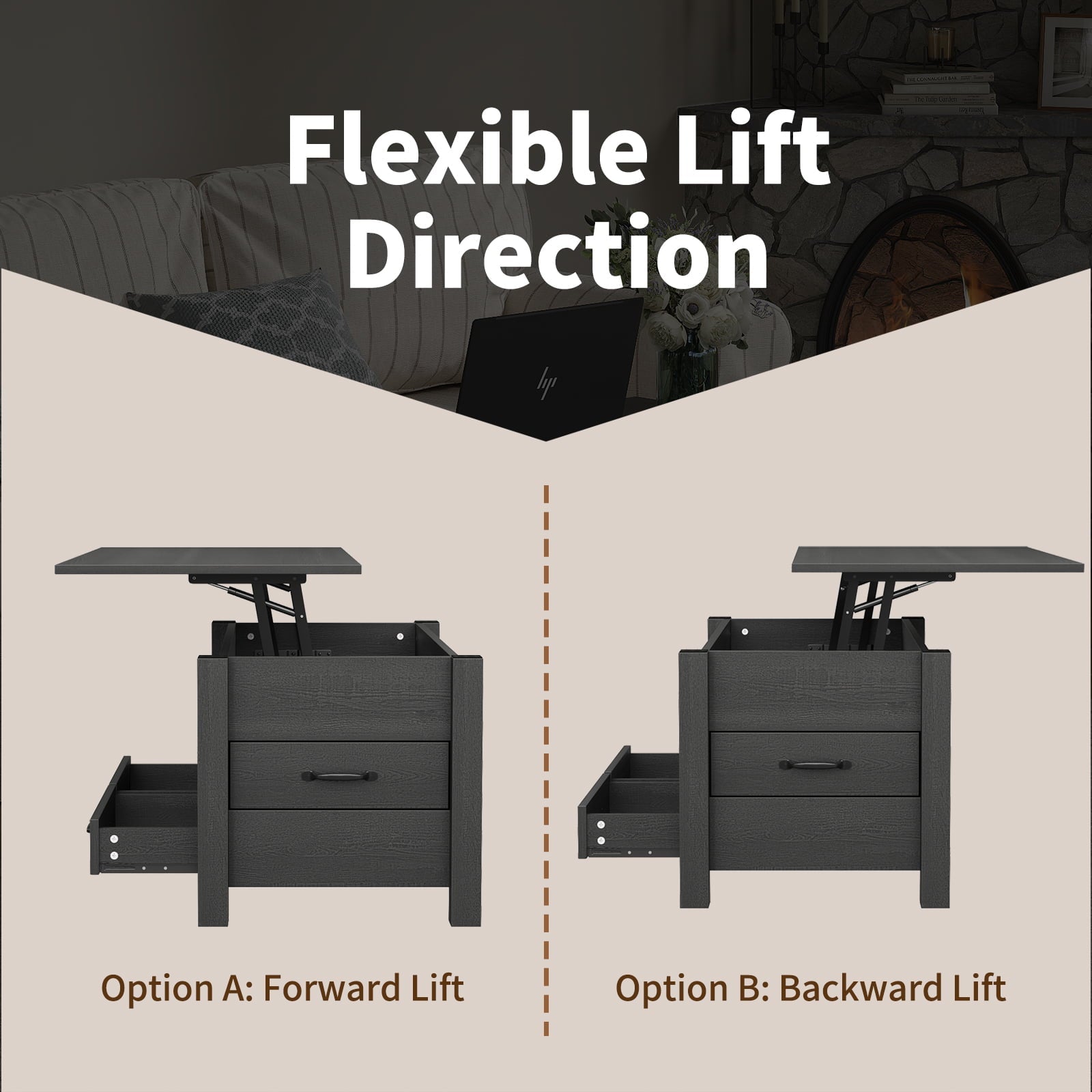 Yanosaku CT002 Lift Top Coffee Table with 4 Drawers & Hidden Compartment, Modern Farmhouse Black - Yanosaku SotreFurniture