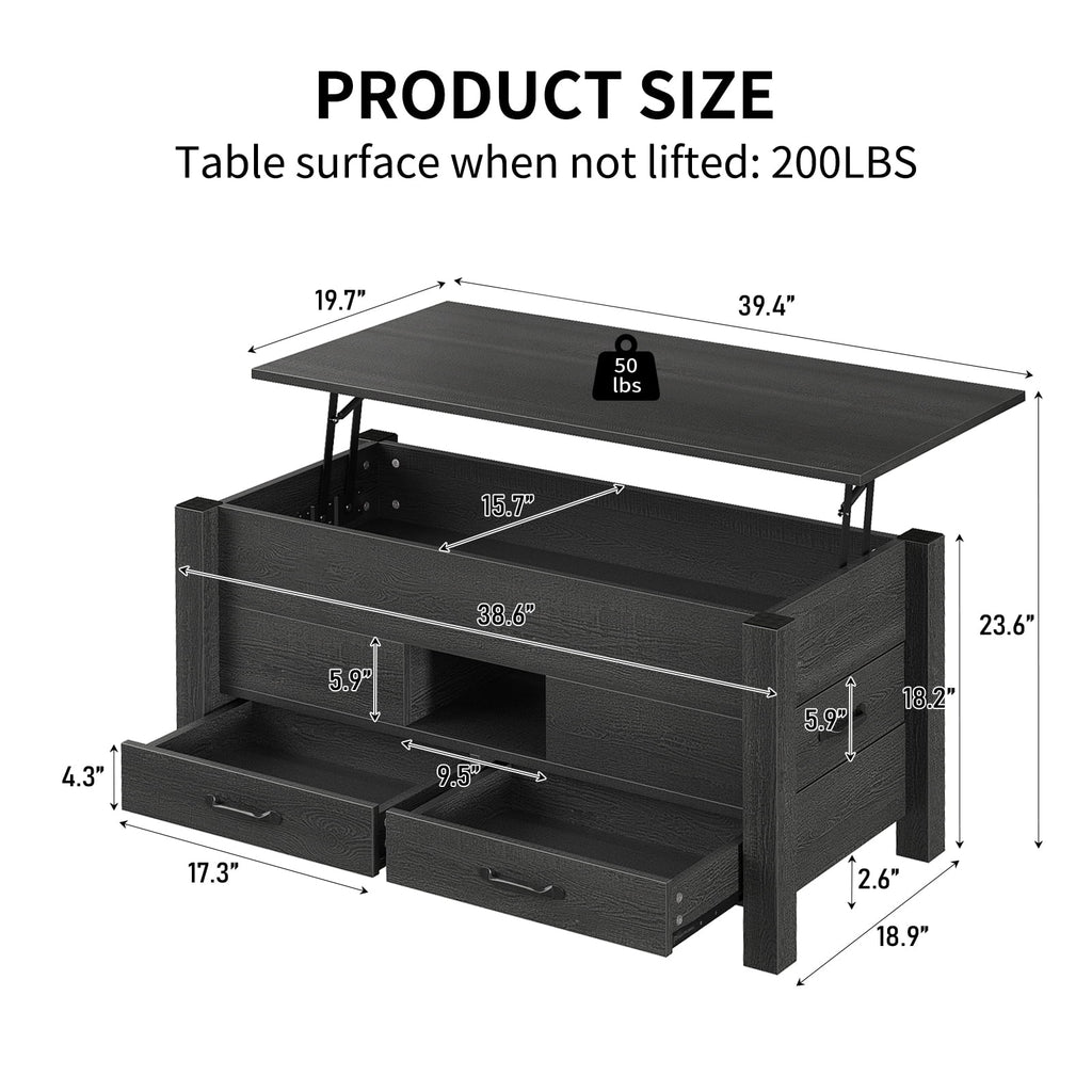 Yanosaku CT002 Lift Top Coffee Table with 4 Drawers & Hidden Compartment, Modern Farmhouse Black - Yanosaku SotreFurniture