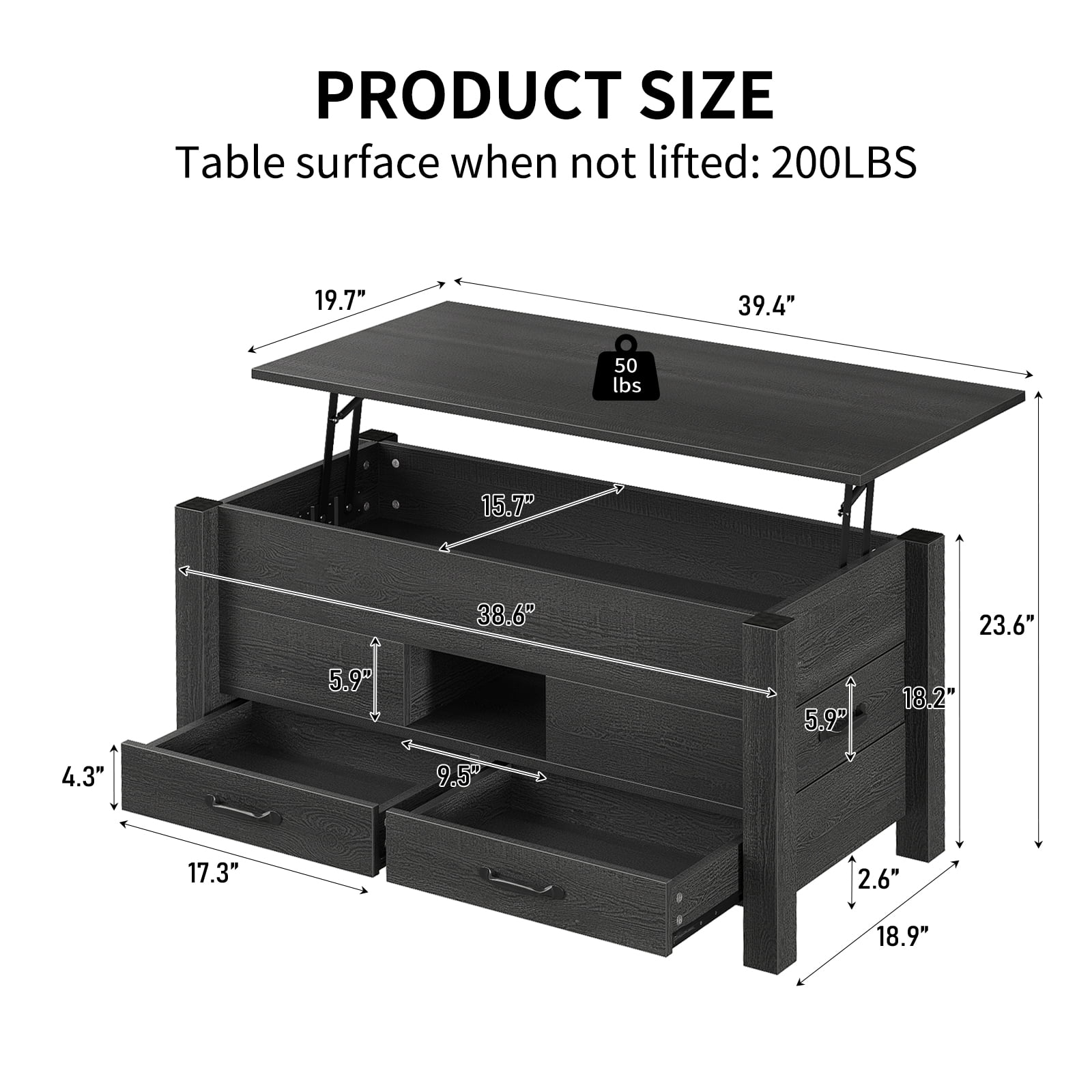 Yanosaku CT002 Lift Top Coffee Table with 4 Drawers & Hidden Compartment, Modern Farmhouse Black - Yanosaku SotreFurniture