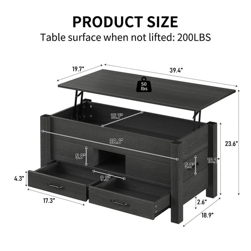 Yanosaku CT002 Lift Top Coffee Table with 4 Drawers & Hidden Compartment, Modern Farmhouse Black - Yanosaku SotreFurniture
