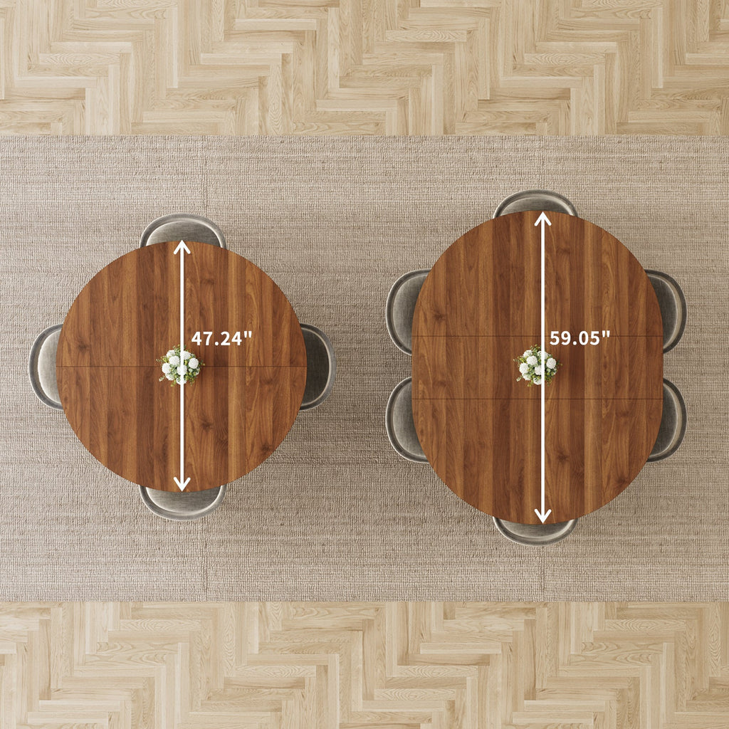 Yanosaku DT001 47" Extendable Round Table for 4–8, Walnut Metal Frame - Yanosaku SotreFurnitureDT001-WA