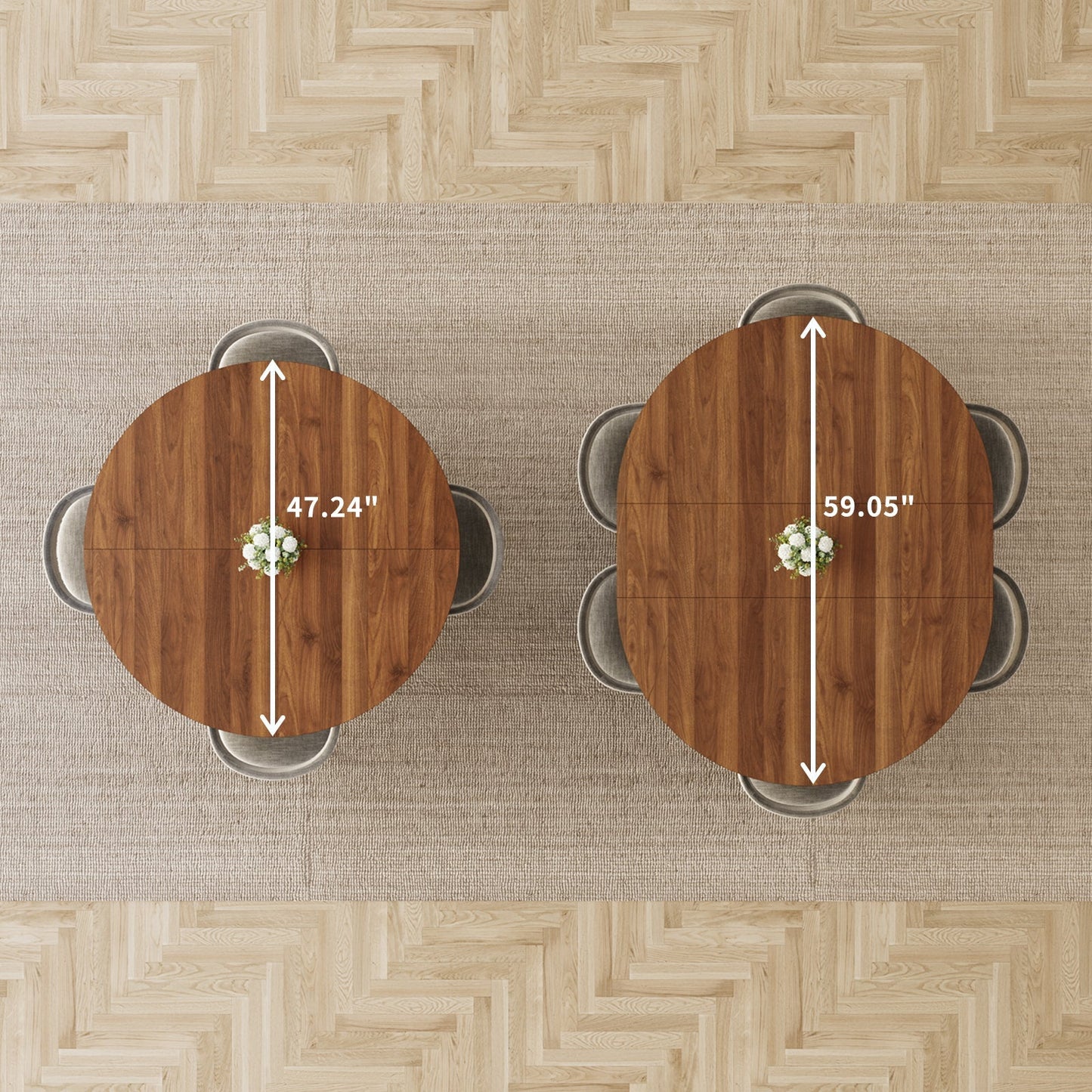 Yanosaku DT001 47" Extendable Round Table for 4–8, Walnut Metal Frame - Yanosaku SotreFurnitureDT001-WA