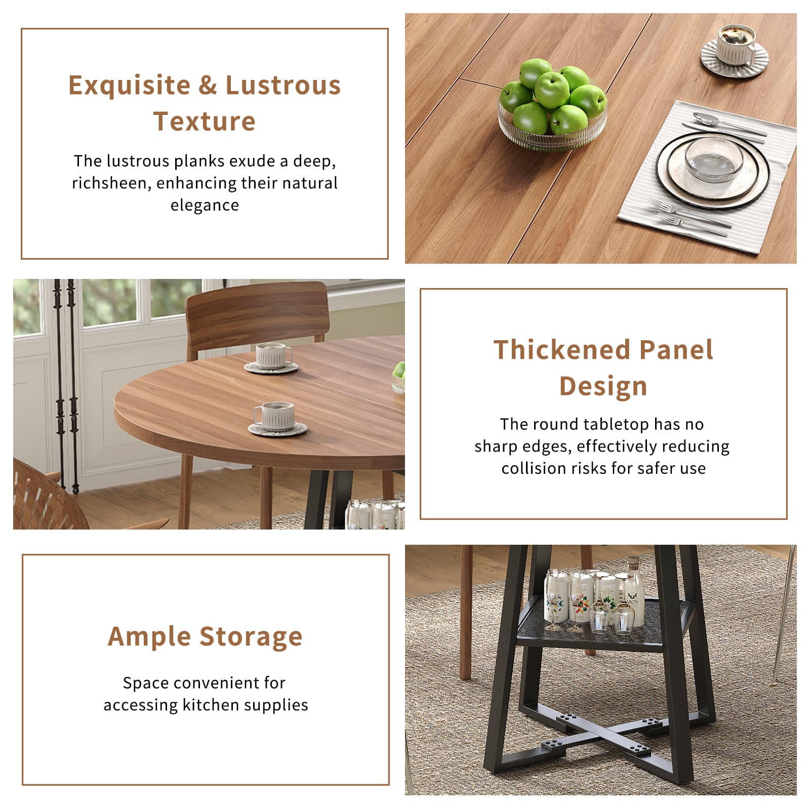 Yanosaku DT001 47" Extendable Round Table for 4–8, Walnut Metal Frame - Yanosaku SotreFurnitureDT001-WA