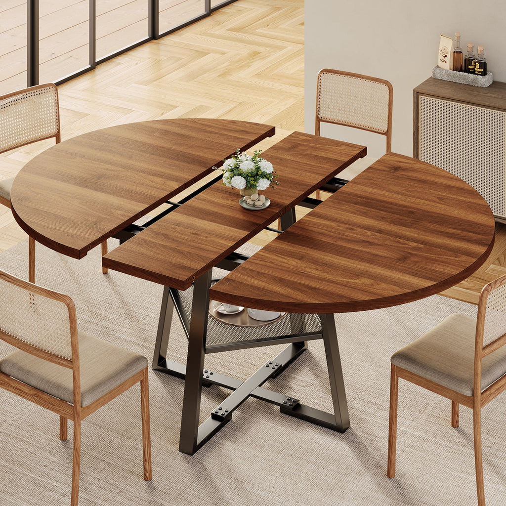 Yanosaku DT001 47" Extendable Round Table for 4–8, Walnut Metal Frame - Yanosaku SotreFurnitureDT001-WA