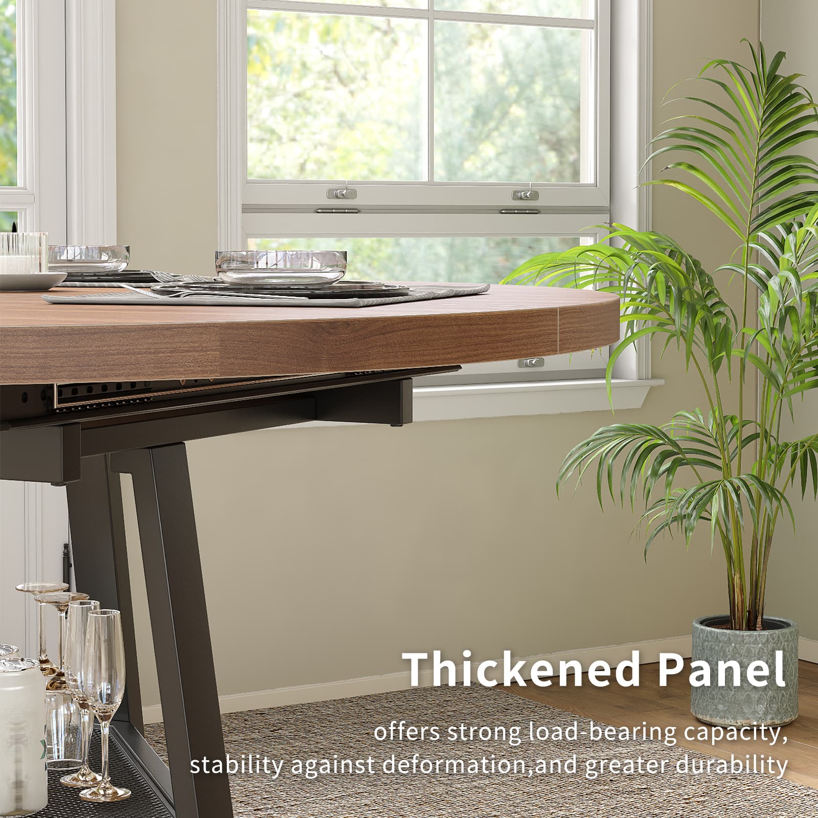 Yanosaku DT001 47" Extendable Round Table for 4–8, Walnut Metal Frame - Yanosaku SotreFurnitureDT001-WA