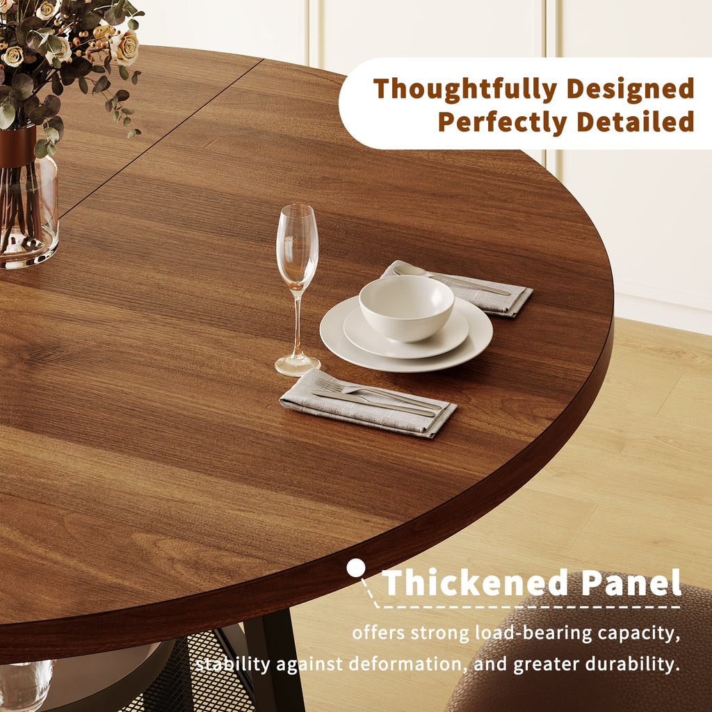 Yanosaku DT001 47" Extendable Round Table for 4–8, Walnut Metal Frame - Yanosaku SotreFurnitureDT001-WA