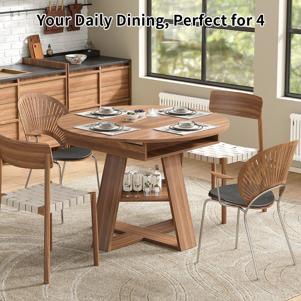 Yanosaku DT003 43.3" - 59" Extendable Round Table 4–8, Modern Farmhouse - Yanosaku SotreFurnitureDT003-WA