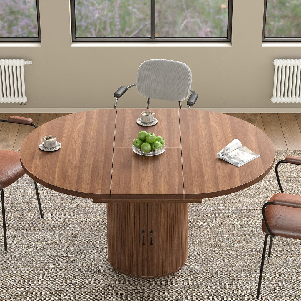 Yanosaku DT004 43" - 59" Extendable Round Dining Table for 4–8, Walnut - Yanosaku SotreDT004-WA