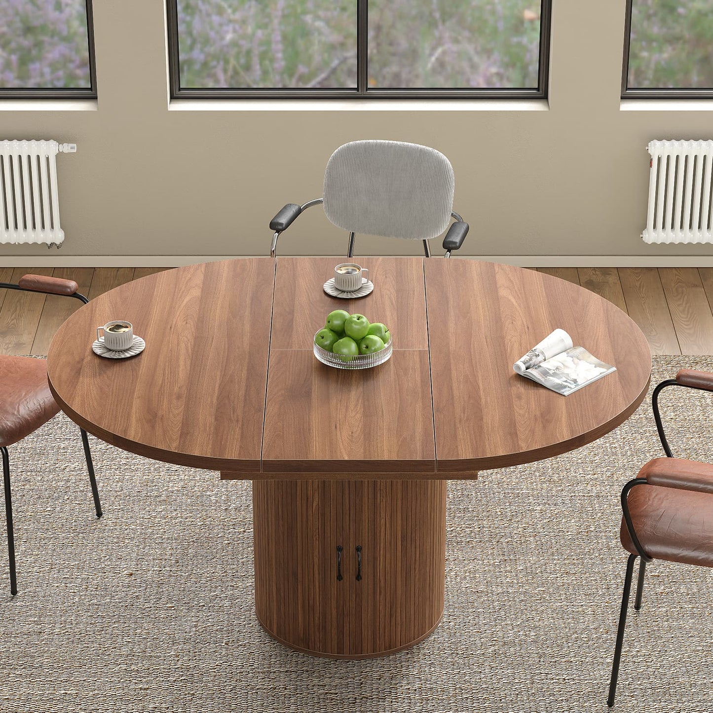 Yanosaku DT004 43" - 59" Extendable Round Dining Table for 4–8, Walnut - Yanosaku SotreDT004-WA