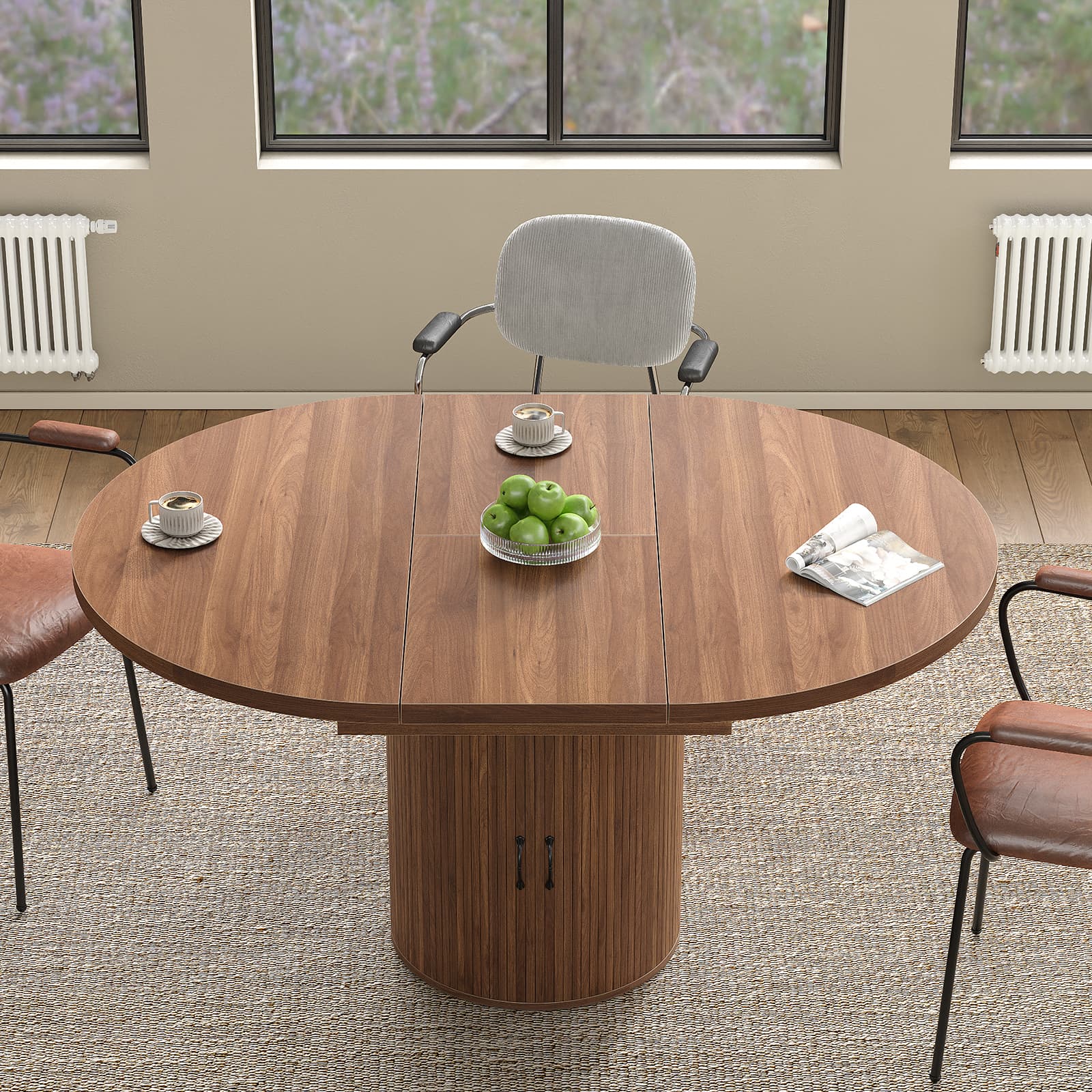 Yanosaku DT004 43" - 59" Extendable Round Dining Table for 4–8, Walnut - Yanosaku SotreDT004-WA