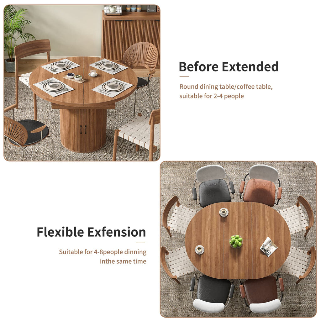 Yanosaku DT004 43" - 59" Extendable Round Dining Table for 4–8, Walnut - Yanosaku SotreDT004-WA