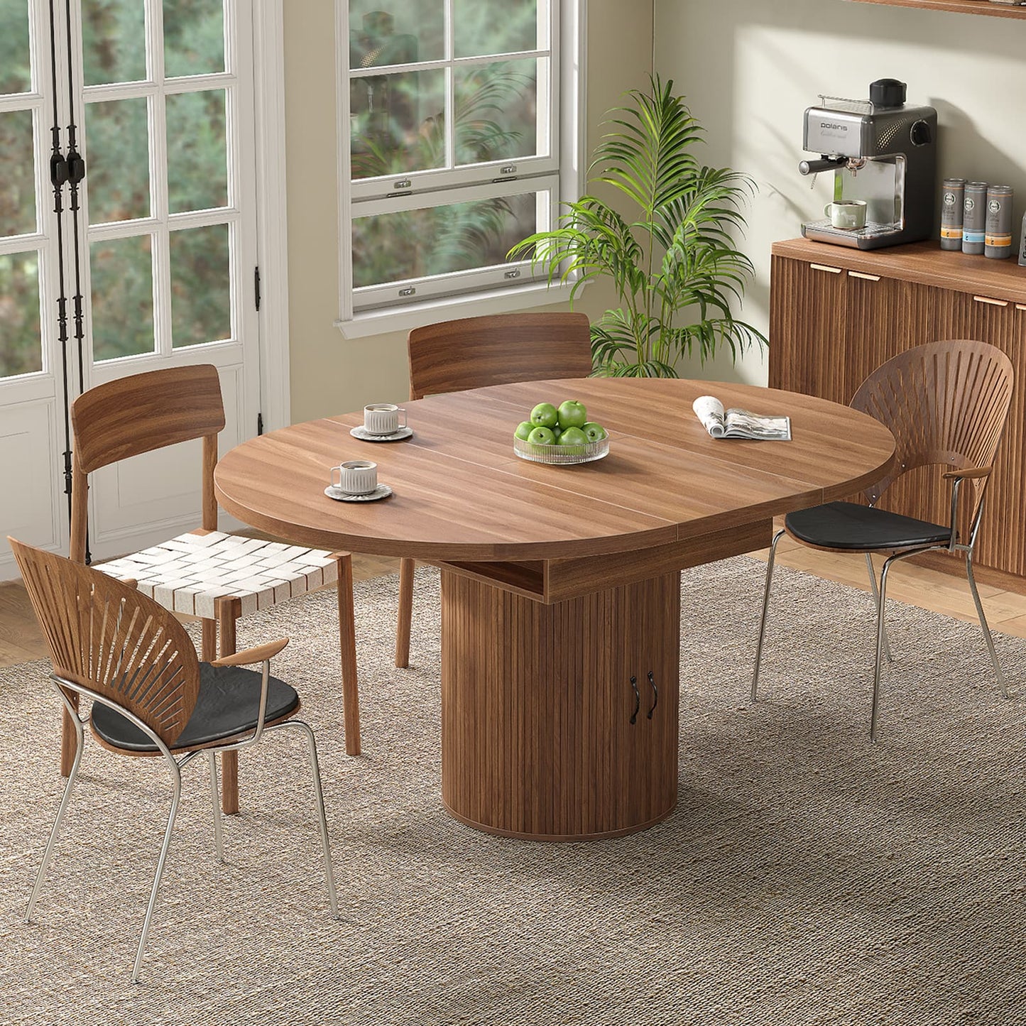 Yanosaku DT004 43" - 59" Extendable Round Dining Table for 4–8, Walnut - Yanosaku SotreDT004-WA
