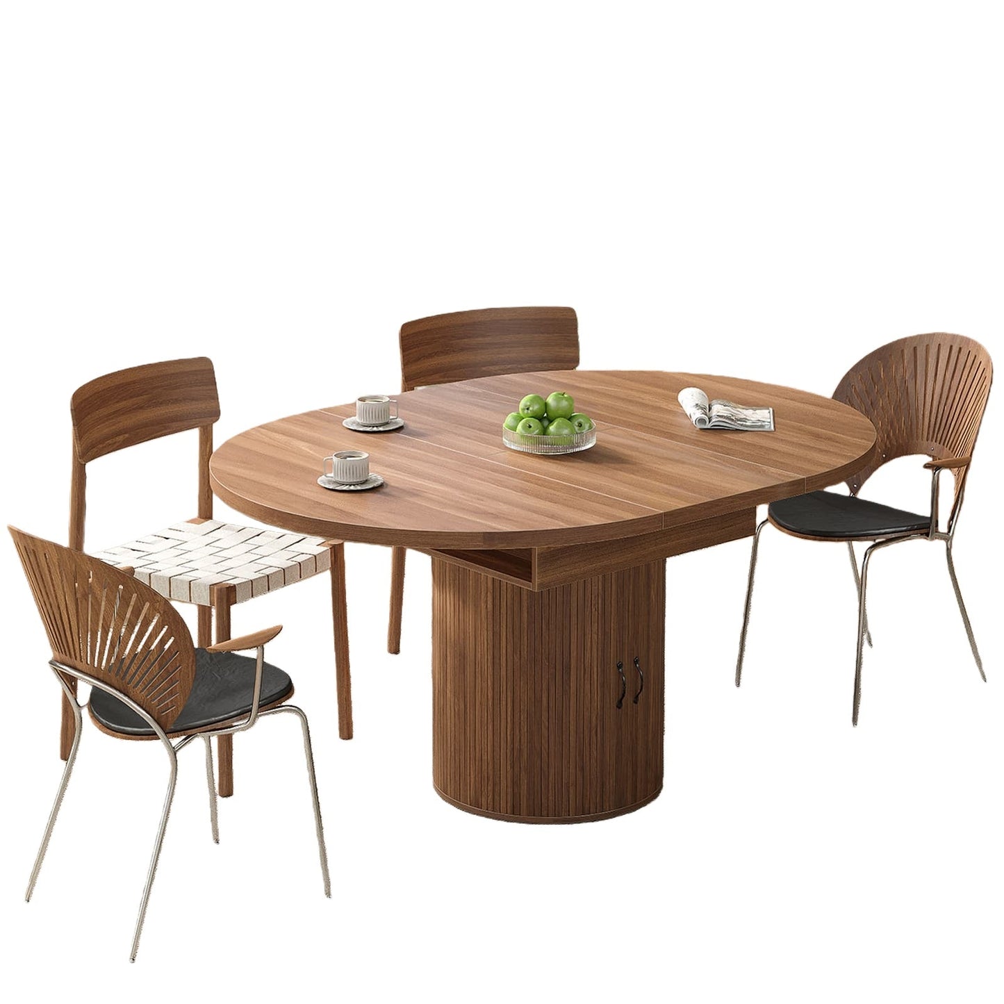 Vektaya US-DT004 43"-59" Extendable Round Dining Table for 4–8, Walnut