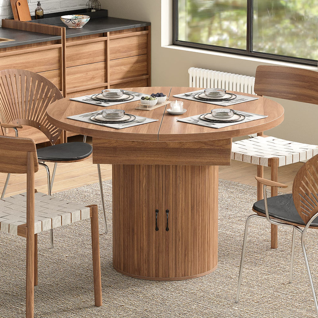 Yanosaku DT004 43" - 59" Extendable Round Dining Table for 4–8, Walnut - Yanosaku SotreDT004-WA