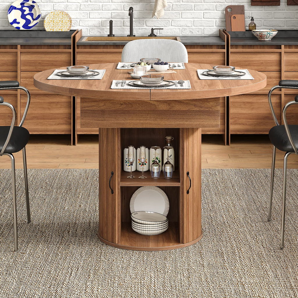 Yanosaku DT004 43" - 59" Extendable Round Dining Table for 4–8, Walnut - Yanosaku SotreDT004-WA