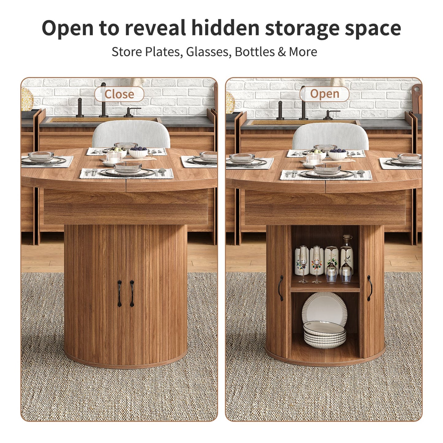 Yanosaku DT004 43" - 59" Extendable Round Dining Table for 4–8, Walnut - Yanosaku SotreDT004-WA