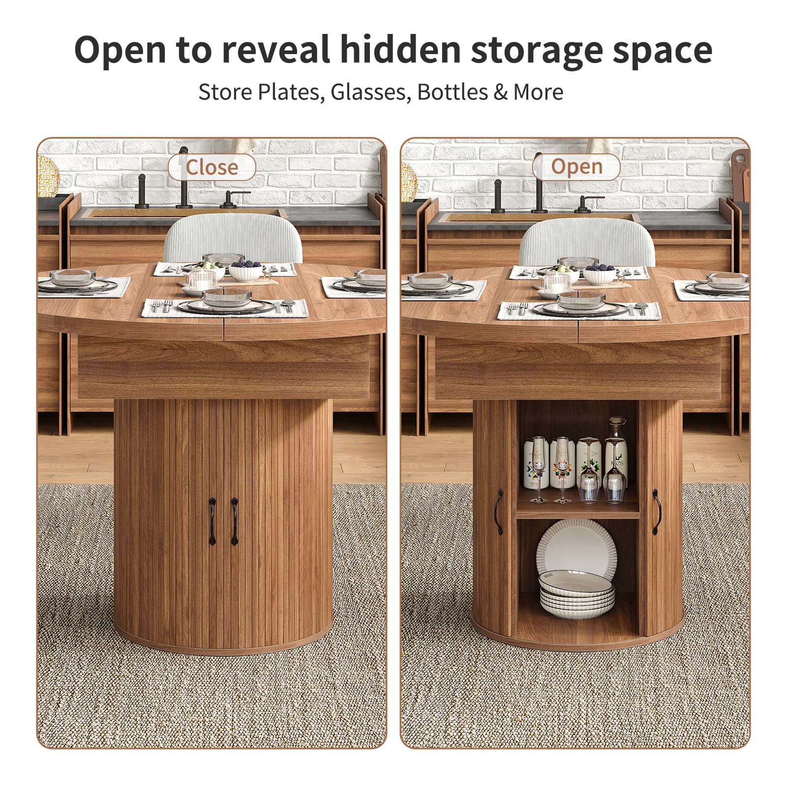 Yanosaku DT004 43" - 59" Extendable Round Dining Table for 4–8, Walnut - Yanosaku SotreDT004-WA