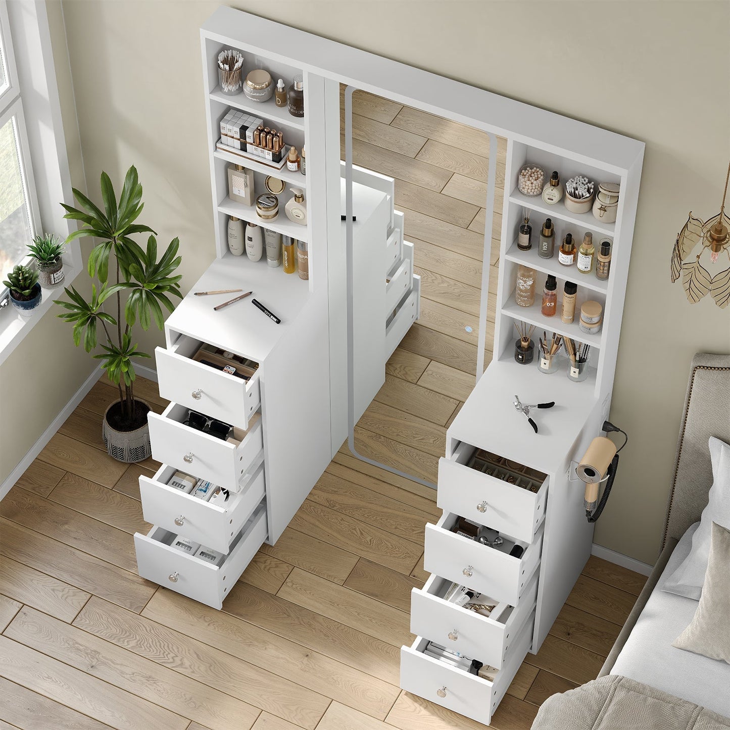 Yanosaku MC001 Vanity Cabinet with LED Mirror, 8 Drawers - Yanosaku SotreFurnitureMC001 - WH