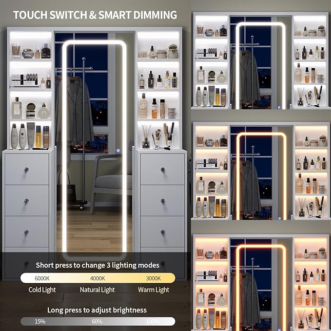 Yanosaku MC001 Vanity Cabinet with LED Mirror, 8 Drawers - Yanosaku SotreFurnitureMC001 - WH