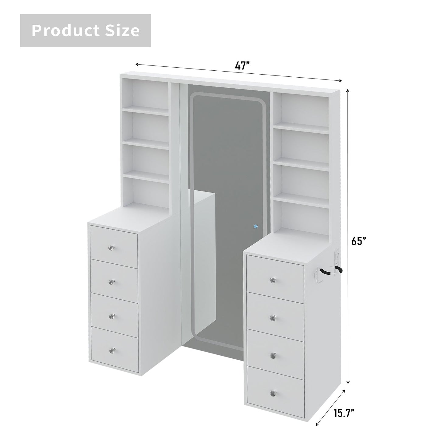 Yanosaku MC001 Vanity Cabinet with LED Mirror, 8 Drawers - Yanosaku SotreFurnitureMC001 - WH