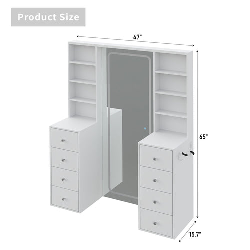Yanosaku MC001 Vanity Cabinet with LED Mirror, 8 Drawers - Yanosaku SotreFurnitureMC001 - WH
