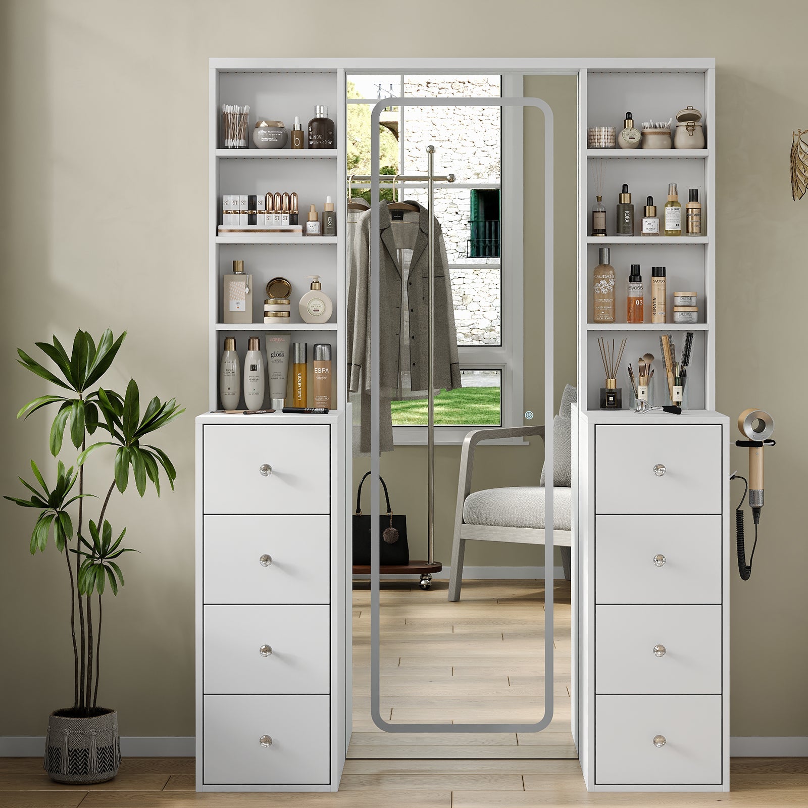 Yanosaku MC001 Vanity Cabinet with LED Mirror, 8 Drawers - Yanosaku SotreFurnitureMC001 - WH