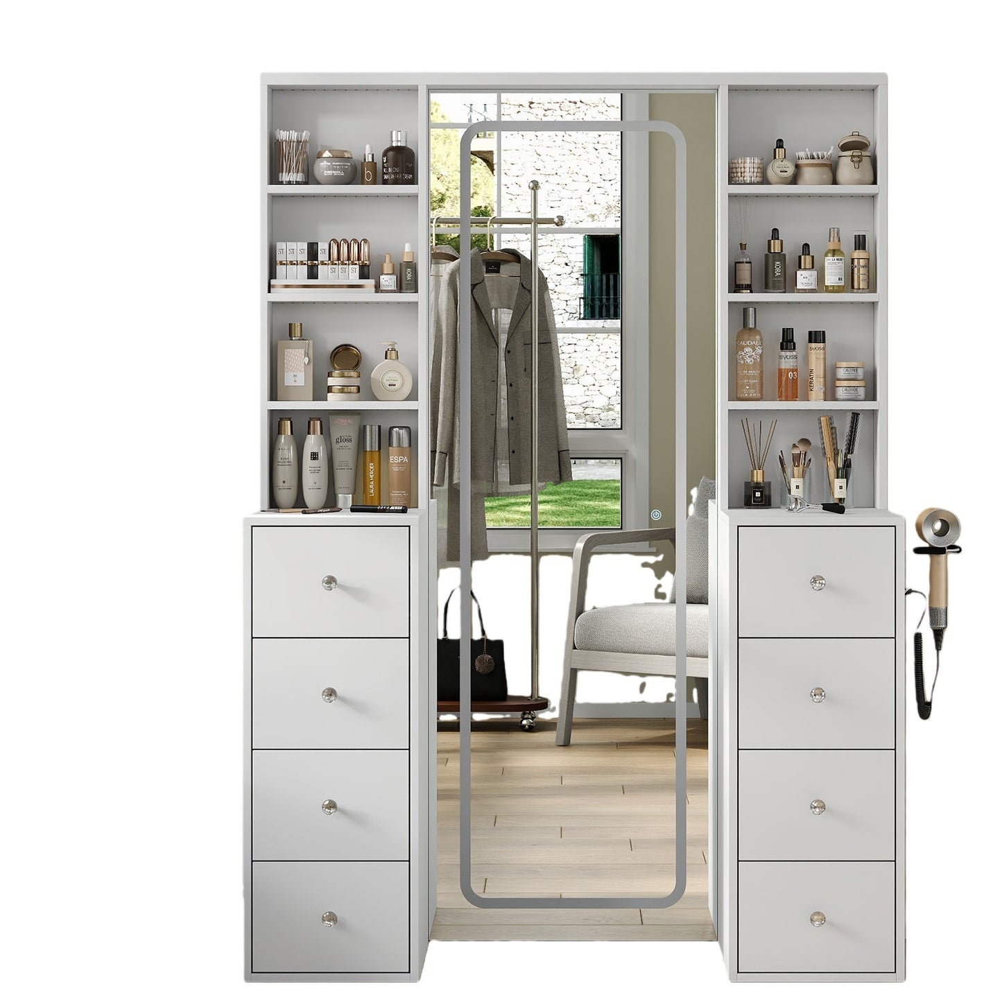 Vektaya US-MC001 Bedroom Makeup Vanity Desk with LED Mirror, 8 Drawers