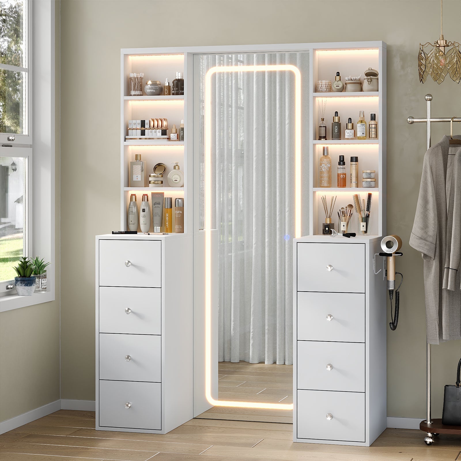 Yanosaku MC001 Vanity Cabinet with LED Mirror, 8 Drawers - Yanosaku SotreFurnitureMC001 - WH