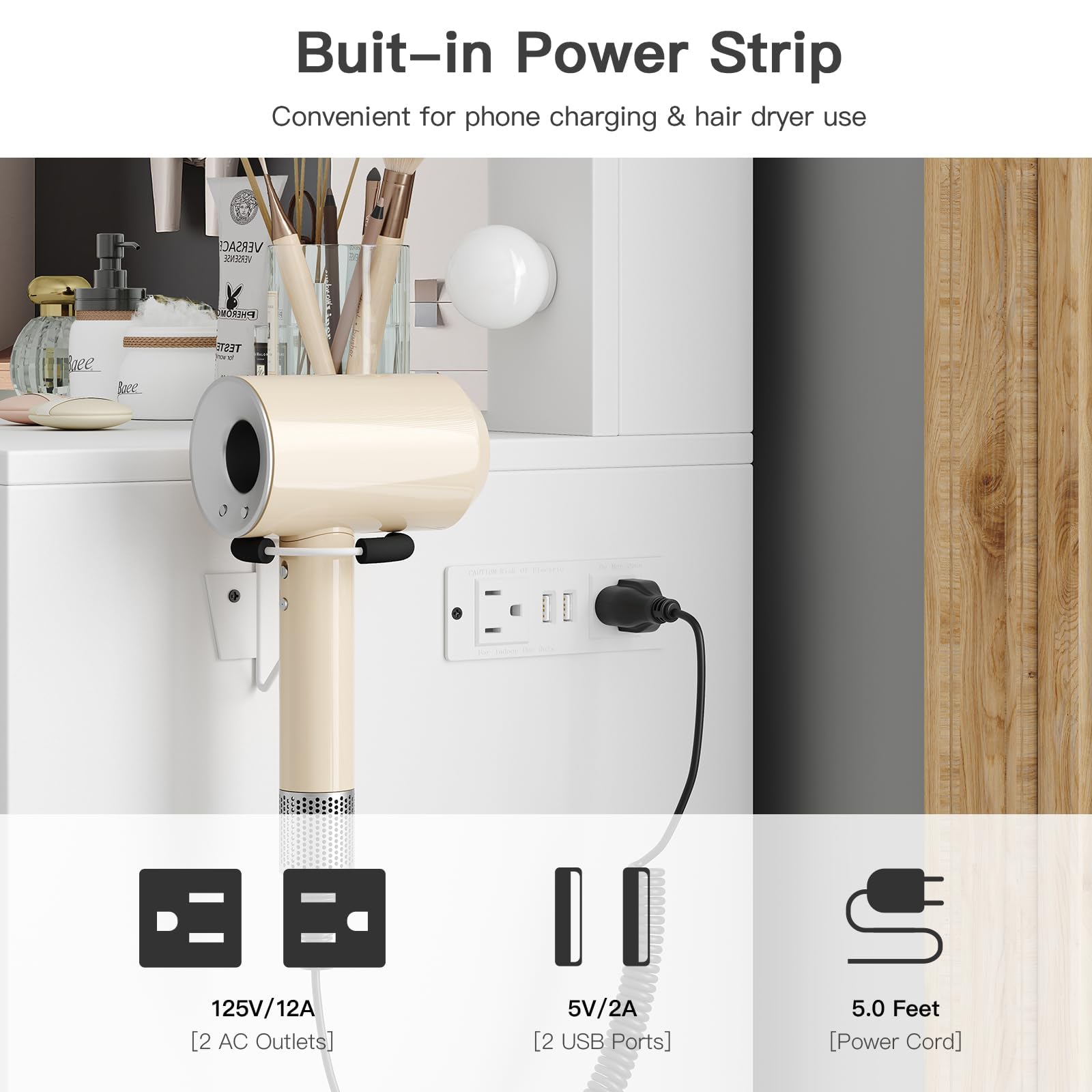 Yanosaku Modern White Makeup Vanity Set Table with Stool & LED Mirror 5 Drawers - Yanosaku SotreFurnitureVD001 - WH