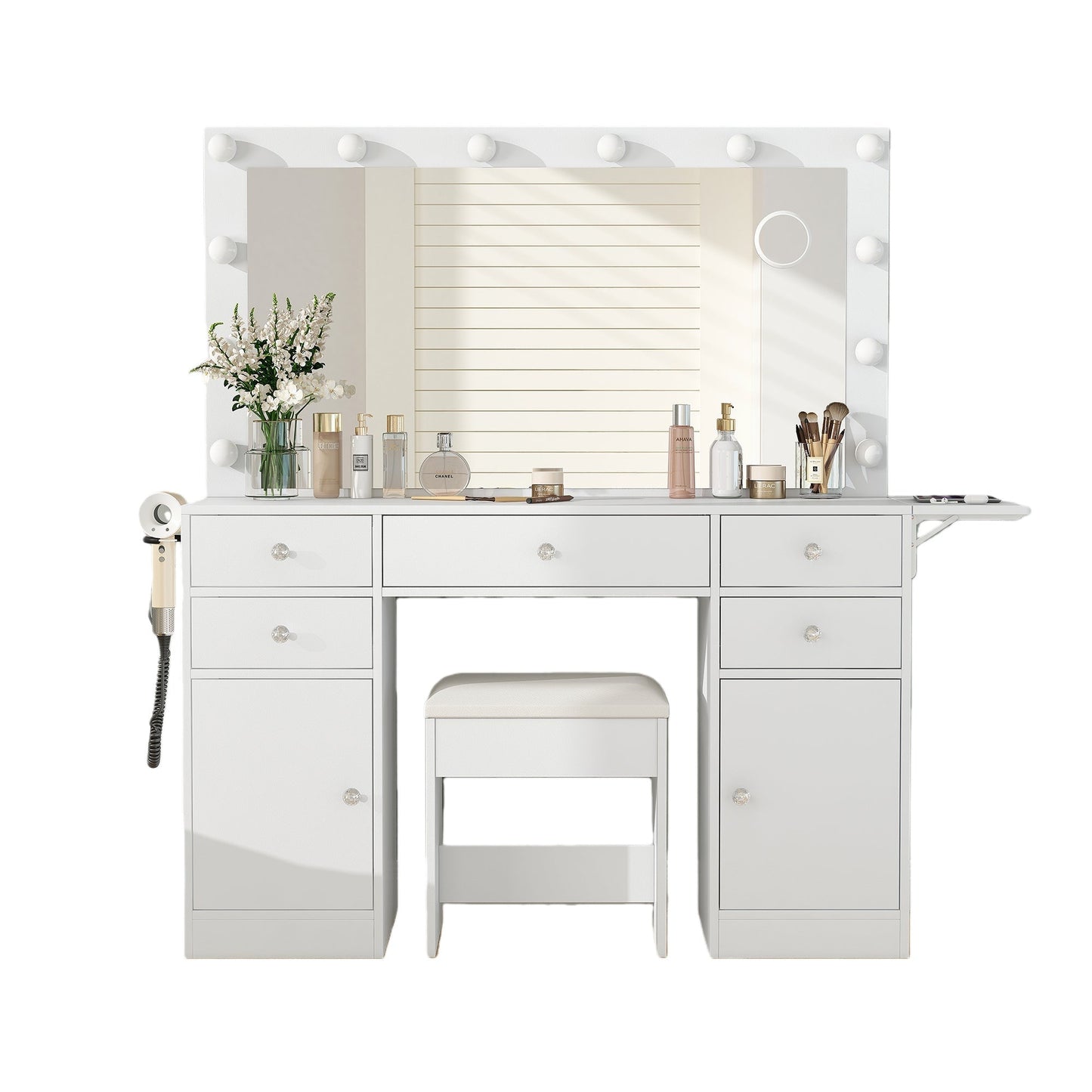 Vektaya US-VD006 Bedroom Makeup Vanity desk with LED Mirror, 5 Drawers