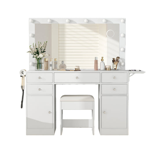 Vektaya US-VD006 Bedroom Makeup Vanity desk with LED Mirror, 5 Drawers