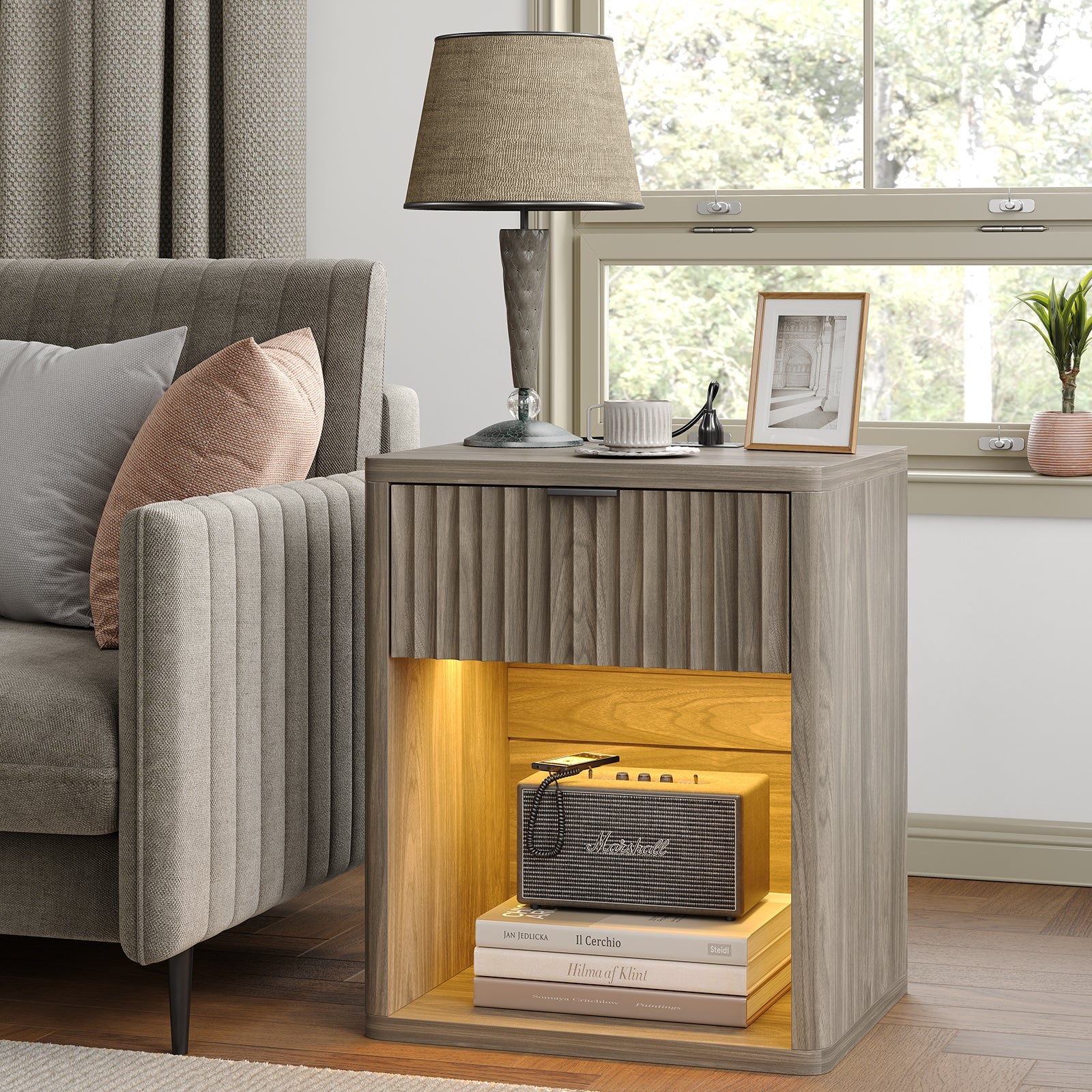 Yanosaku NS001 Wood Night Stand with Drawer - Yanosaku SotreFurnitureNS001 - LTGR - 1