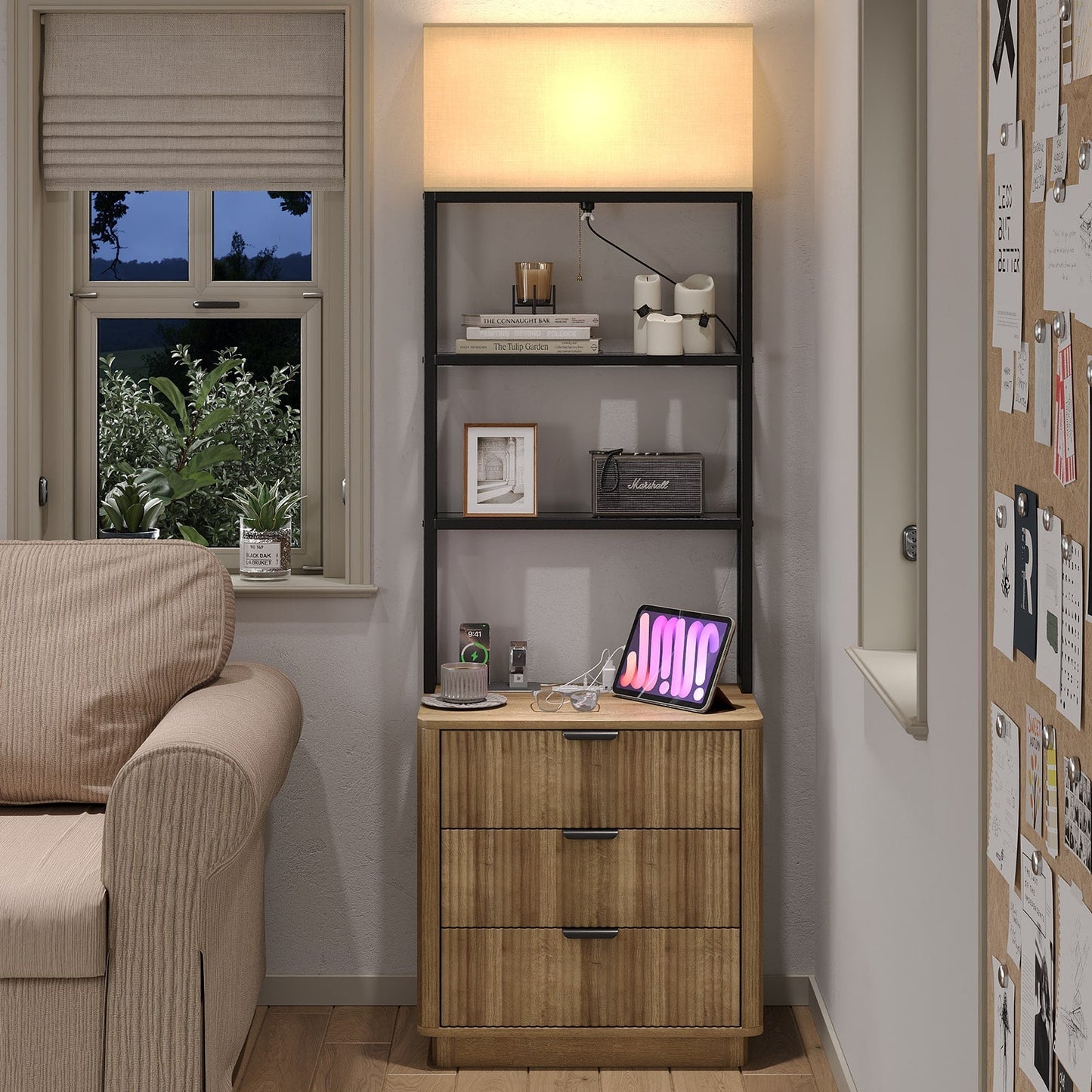 Yanosaku NS002 Nightstand Set of 2 with Charging Station, 3 Drawers - Yanosaku SotreFurnitureNS002 - NR - 2