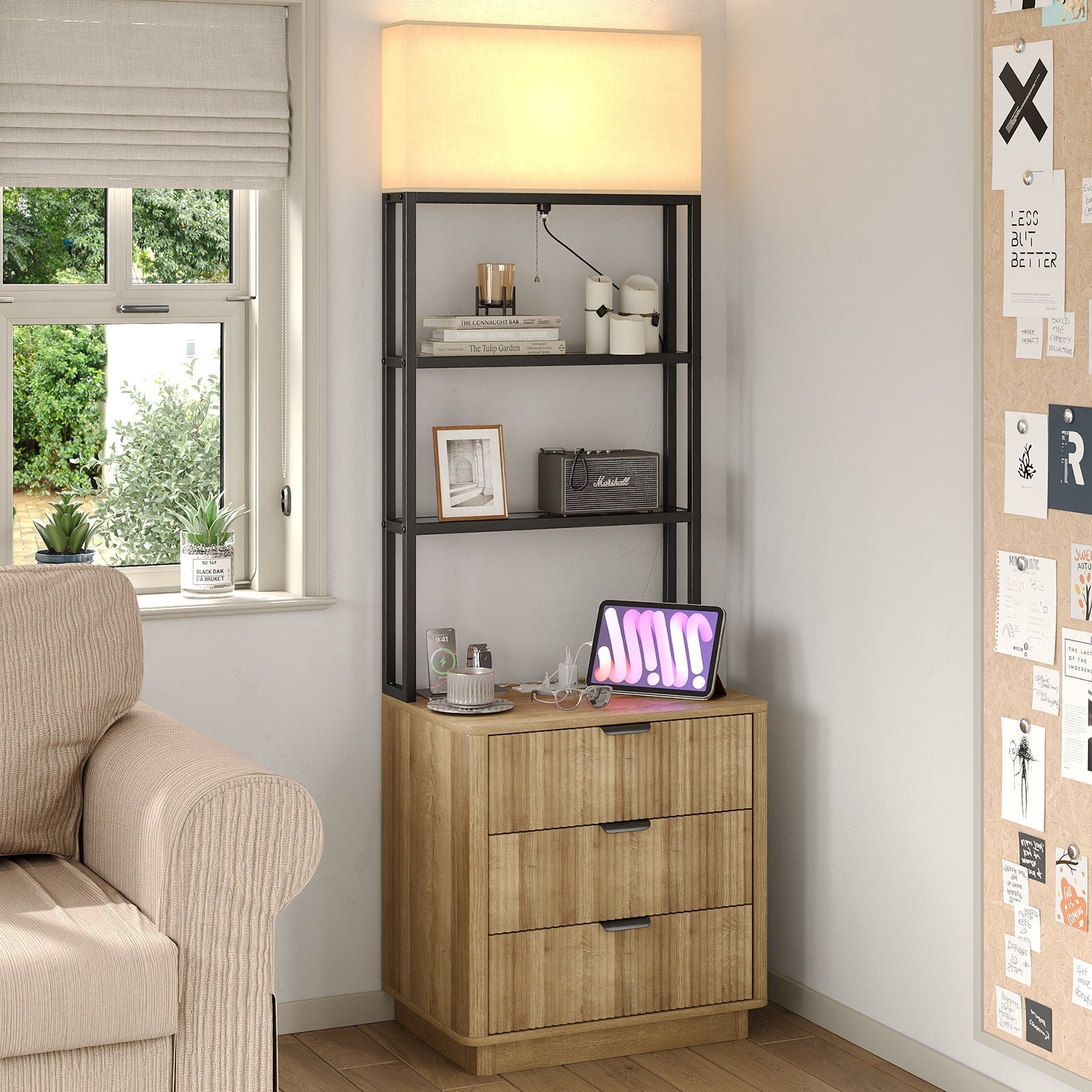 Yanosaku NS002 Nightstand Set of 2 with Charging Station, 3 Drawers - Yanosaku SotreFurnitureNS002 - NR - 2