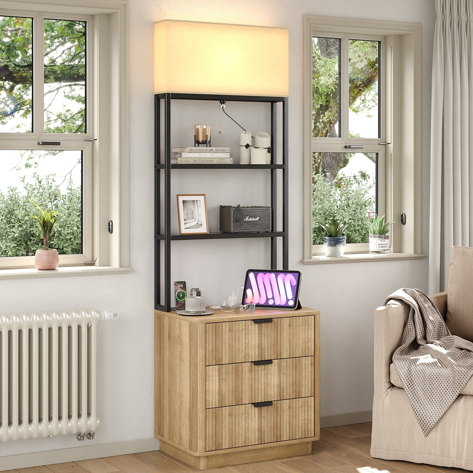 Yanosaku NS002 Nightstand Set of 2 with Charging Station, 3 Drawers - Yanosaku SotreFurnitureNS002 - NR - 2