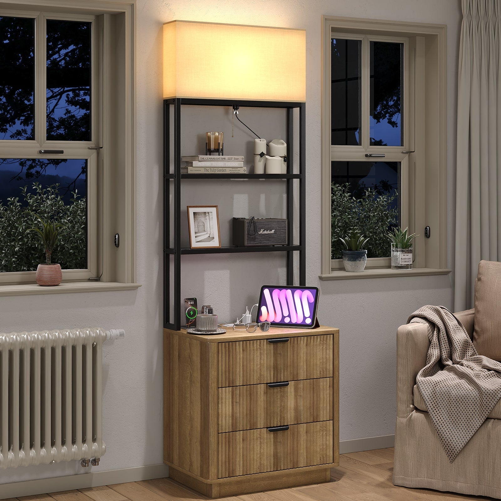 Yanosaku NS002 Nightstand Set of 2 with Charging Station, 3 Drawers - Yanosaku SotreFurnitureNS002 - NR - 2