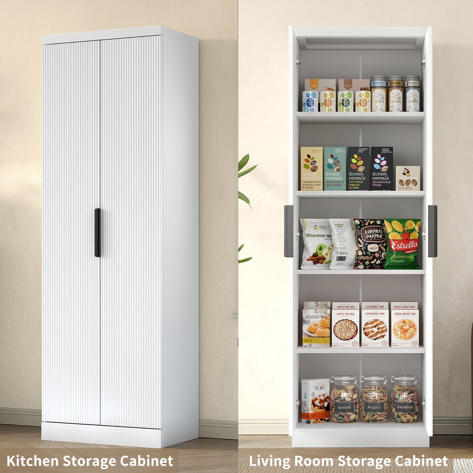 Yanosaku SC002 71'' Tall Storage Cabinet, 5 - Tier Fluted - Yanosaku SotreFurnitureSC004