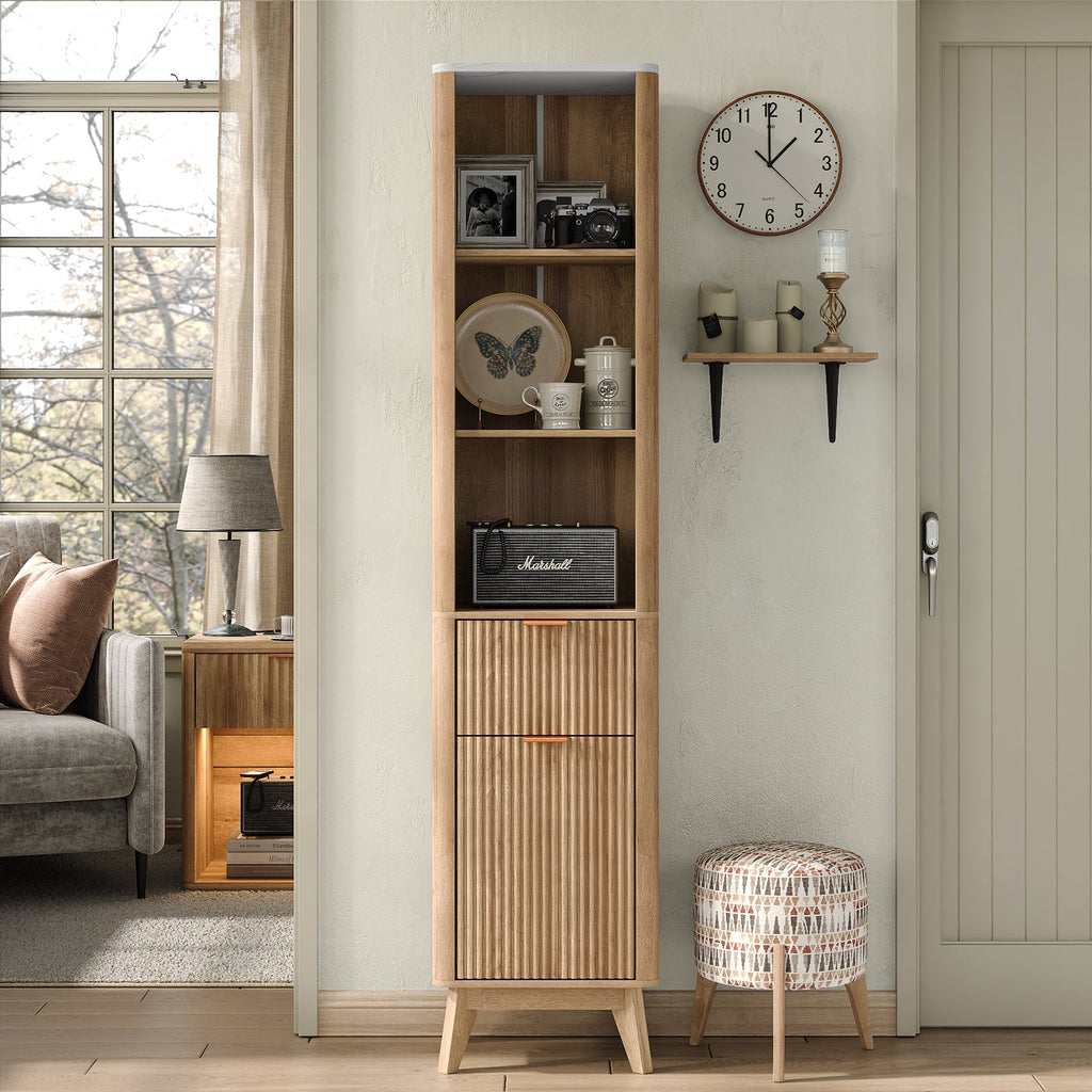 Yanosaku SC007 Tall Fluted Cabinet with Shelves, Narrow Storage Cabinet - Yanosaku SotreSC007 - NR