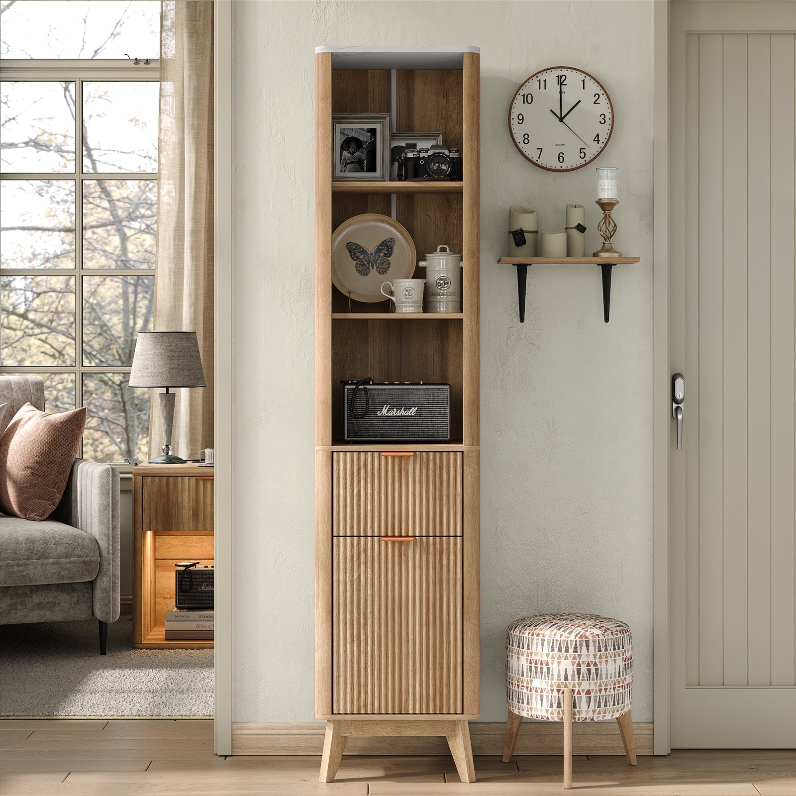 Yanosaku SC007 Tall Fluted Cabinet with Shelves, Narrow Storage Cabinet - Yanosaku SotreSC007 - NR