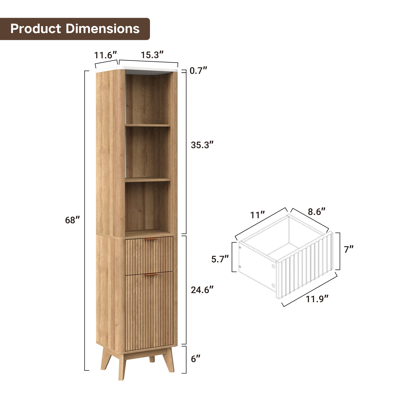 Yanosaku SC007 Tall Fluted Cabinet with Shelves, Narrow Storage Cabinet - Yanosaku SotreSC007 - NR
