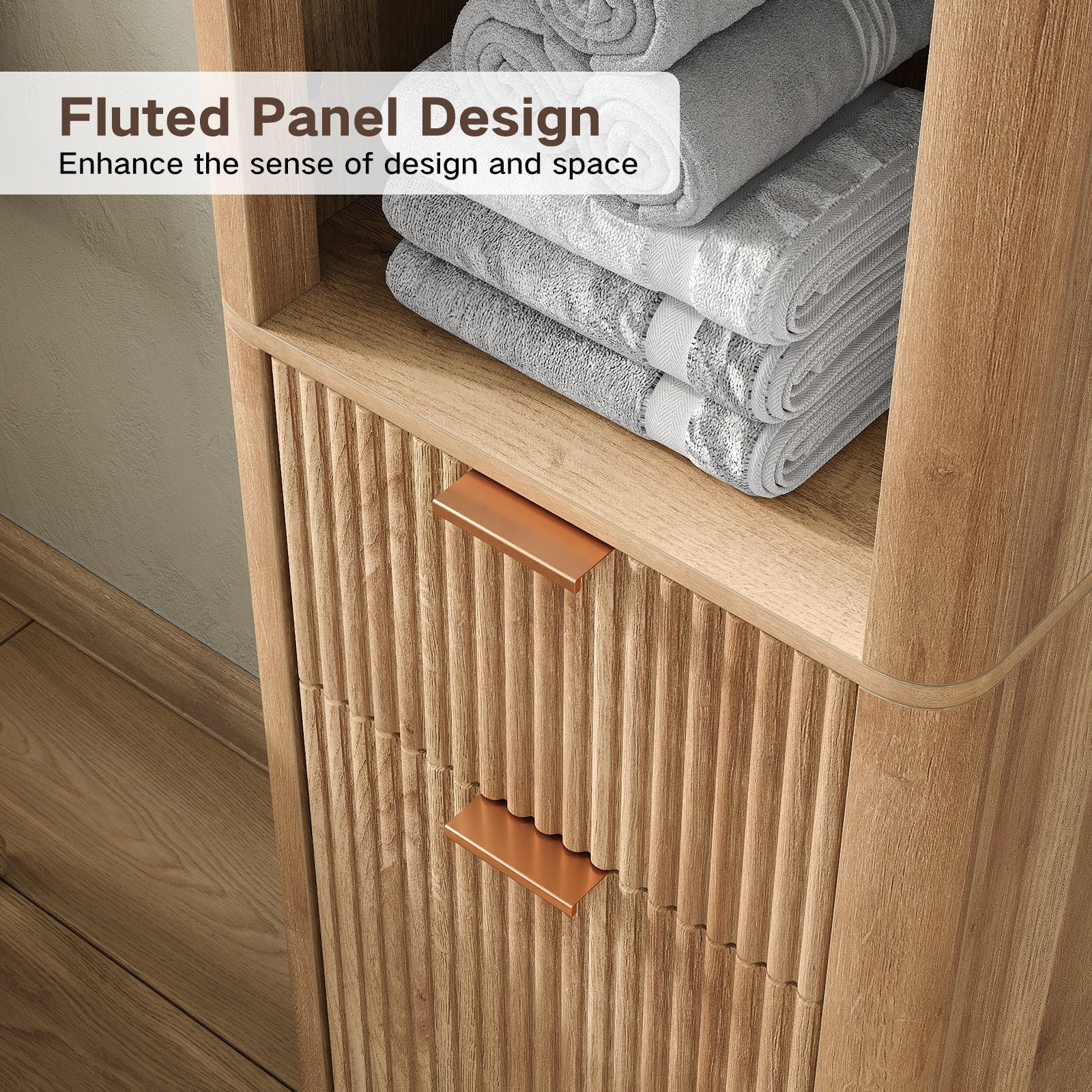 Yanosaku SC007 Tall Fluted Cabinet with Shelves, Narrow Storage Cabinet - Yanosaku SotreSC007 - NR