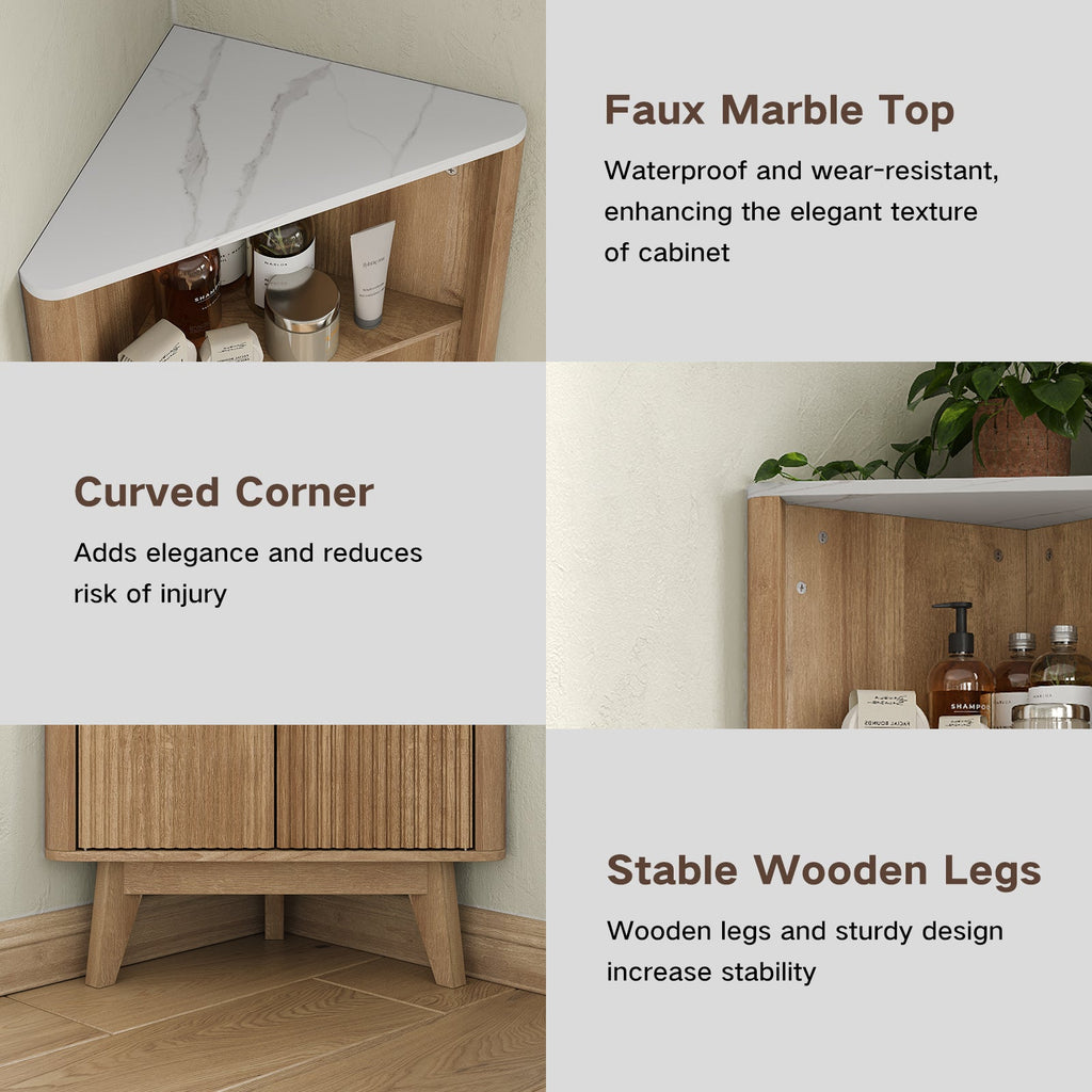 Yanosaku SC008 Tall Corner Cabinet for Bathroom, Fluted 6 - Tier Storage Unit - Yanosaku SotreFurnitureSC008 - NR