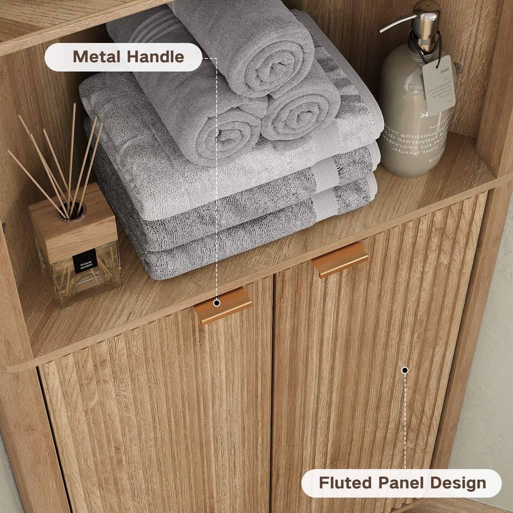Yanosaku SC008 Tall Corner Cabinet for Bathroom, Fluted 6 - Tier Storage Unit - Yanosaku SotreFurnitureSC008 - NR