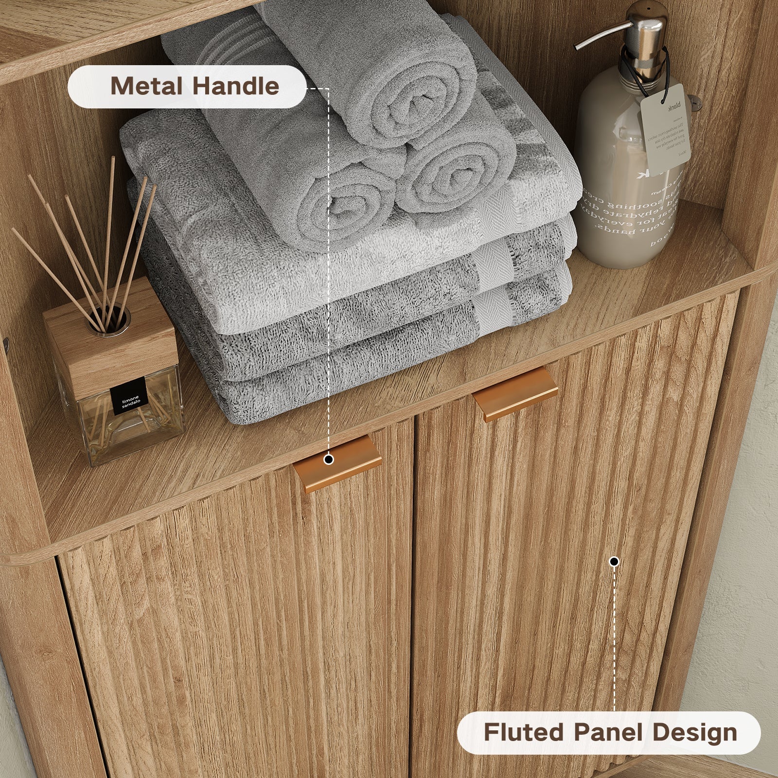 Yanosaku SC008 Tall Corner Cabinet for Bathroom, Fluted 6 - Tier Storage Unit - Yanosaku SotreFurnitureSC008 - NR