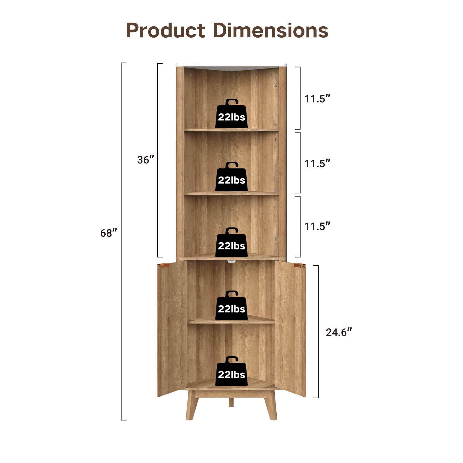 Yanosaku SC008 Tall Corner Cabinet for Bathroom, Fluted 6 - Tier Storage Unit - Yanosaku SotreFurnitureSC008 - NR
